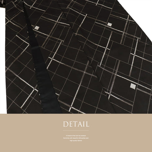 紬 リサイクル 身丈164cm 裄67.6cm 袷 幾何学柄 ブラック Lサイズ カジュアル お洒落 正絹 広衿 Sランク