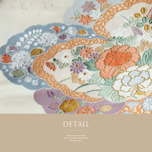 名古屋帯 リサイクル 帯丈361cm ポイント柄 花柄 ベージュ Mサイズ 正絹 新品・未使用品 お洒落