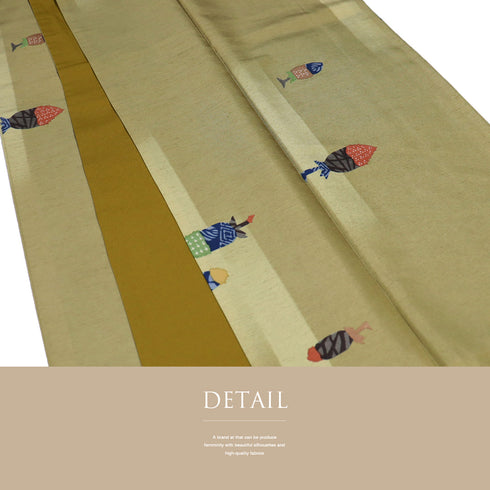 紬 リサイクル 身丈164cm 裄64.8cm 袷 干し柿柄 ベージュ Lサイズ お洒落 カジュアル ポリエステル 洗える着物 広衿 Sランク