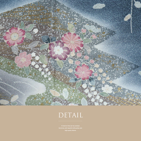 訪問着 リサイクル 身丈159.8cm 裄64.4cm 袷 辻ヶ花風柄 部分絞り加工 箔 ブルー Mサイズ フォーマル 正絹 広衿 Sランク