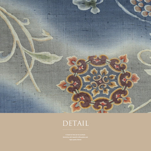 訪問着 リサイクル 夏着物 身丈162cm 裄66cm 夏物 花・葡萄柄 紬 グレー Lサイズ フォーマル 一つ紋 正絹 広衿 Bランク