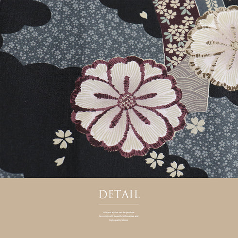 小紋 リサイクル 身丈167.5cm 裄68.8cm 袷 雲取りに短冊や花柄 小花柄 多色 LLサイズ お洒落 カジュアル ポリエステル 洗える着物 広衿 Sランク