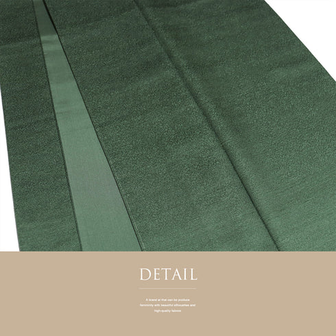 色無地 リサイクル 身丈159.3cm 裄65cm 袷 グリーン Mサイズ セミフォーマル 一つ紋 しつけ糸 正絹 広衿 地紋あり Sランク