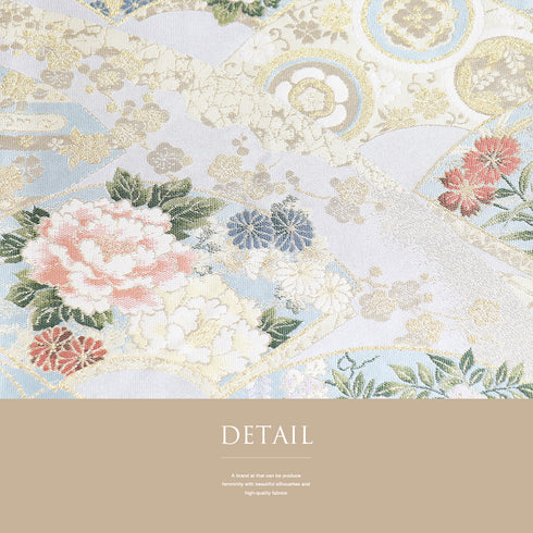 袋帯 リサイクル 帯丈444cm 六通 地紙に花柄 花草文 グレー Mサイズ 正絹 Sランク フォーマル セミフォーマル