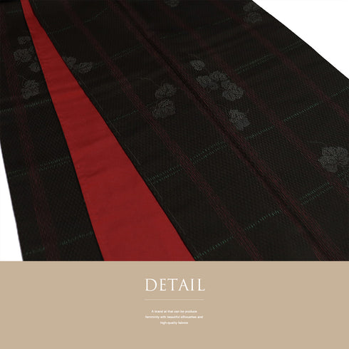 小紋 リサイクル 身丈162.5cm 裄66.6cm 袷 格子に蔦柄 地紋 ブラック Lサイズ お洒落 カジュアル ポリエステル 洗える着物 広衿 新品・未使用品