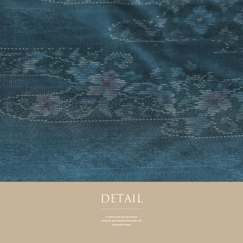 道中着 リサイクル 身丈99cm 裄66.2cm 袷 着物衿 エ霞に花柄 ブルー Mサイズ カジュアル 正絹 Sランク