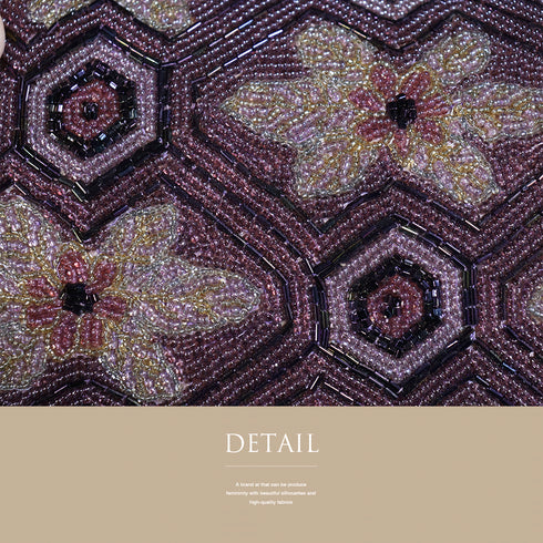 ビーズバック アンティーク パープル地 花柄 お洒落 カジュアル 横幅19cm 高さ13cm マチ5cm Aランク 和装小物 ET-391