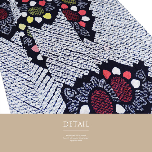 浴衣 リサイクル 夏着物 身丈151cm 裄62.8cm 夏物 花柄に麻の葉柄 絞り ネイビー Sサイズ カジュアル しつけ糸 木綿 洗える着物 バチ衿 Sランク