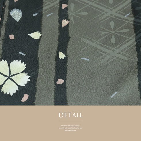 小紋 リサイクル 身丈168.5cm 裄70.2cm 単衣 桜柄 グリーン LLサイズ カジュアル ポリエステル 洗える着物 広衿 Sランク