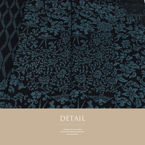 付下げ リサイクル 身丈160.8cm 裄64cm 袷 更紗柄 ネイビー Lサイズ お洒落 正絹 広衿 Sランク