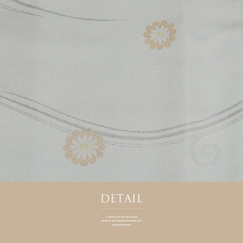 小紋 リサイクル 身丈153.8cm 裄64.8cm 袷 菊柄 デザイン蔓柄 パールトーン加工 グレー Sサイズ お洒落 しつけ糸 正絹 広衿 Aランク