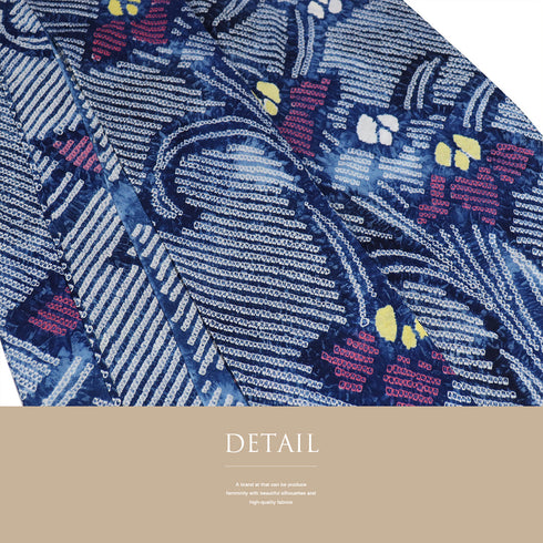 浴衣 リサイクル 夏着物 身丈158.5cm 裄63cm 夏物 絞り あやめ柄 ネイビー Mサイズ カジュアル 木綿 洗える着物 バチ衿 Aランク