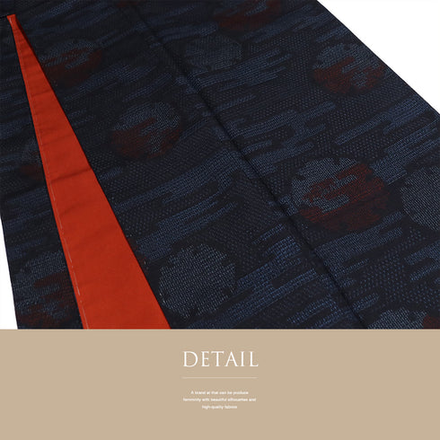 紬 リサイクル 身丈165.3cm 裄66.6cm 袷 結城紬 雪輪柄 ネイビー Lサイズ カジュアル お洒落 証紙 しつけ糸 正絹 広衿 Sランク