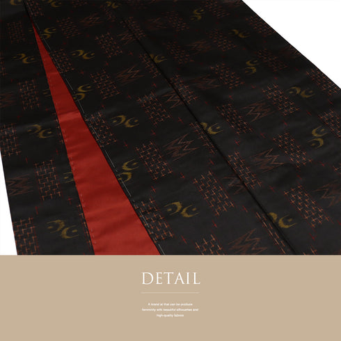 紬 リサイクル 身丈163.3cm 裄66.4cm 袷 伊勢崎絣 絣柄 ブラック Lサイズ お洒落 カジュアル 証紙 しつけ糸 正絹 広衿 Sランク