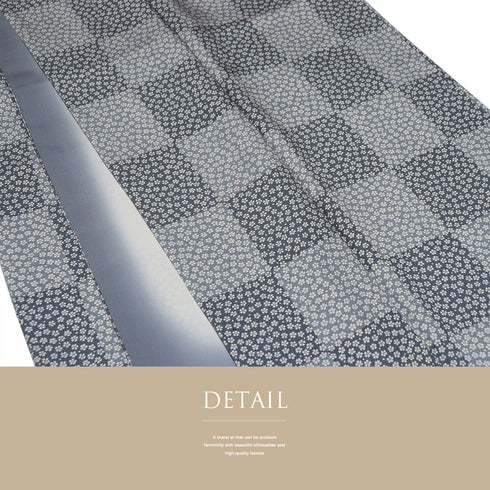 小紋 リサイクル 身丈163cm 裄66.8cm 袷 石畳に小花柄 ブルー Lサイズ お洒落 カジュアル 正絹 広衿 Sランク