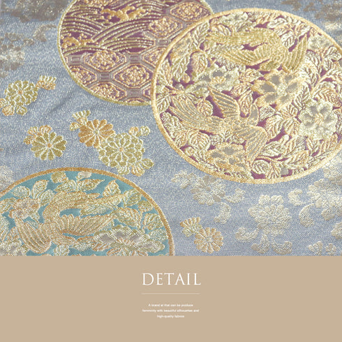 袋帯 リサイクル 帯丈438cm 六通 松に鳥や花柄 本金箔蒔絵 グレー Mサイズ 正絹 Sランク フォーマル セミフォーマル