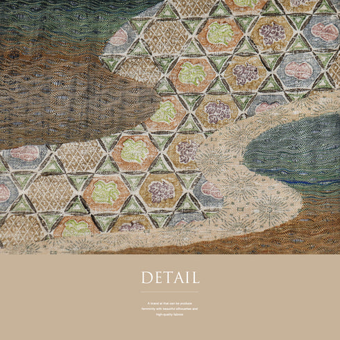 袋帯 リサイクル 帯丈440cm ポイント柄 夏物 栗や葡萄柄 グリーン Mサイズ 正絹 Sランク お洒落 カジュアル