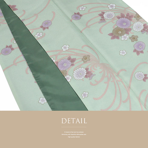 小紋 リサイクル 身丈163.5cm 裄66cm 袷 既製品 菊柄 グリーン Lサイズ お洒落 カジュアル ポリエステル 洗える着物 広衿 Aランク