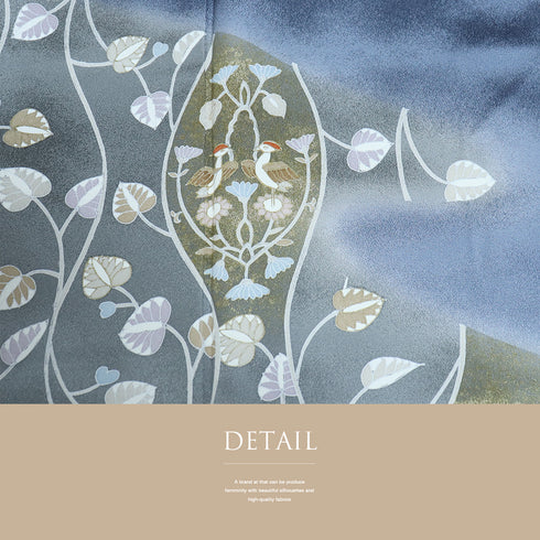 訪問着 リサイクル 身丈155cm 裄63.6cm 袷 葵の葉柄 箔 ブルー Sサイズ セミフォーマル 一つ紋 正絹 広衿 Sランク