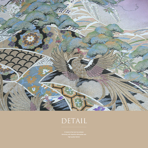 色留袖 リサイクル 身丈160.5cm 裄64.2cm 袷 宮延鳳凰風 比翼無し パープル Lサイズ 落款 一つ紋 正絹 広衿 Sランク