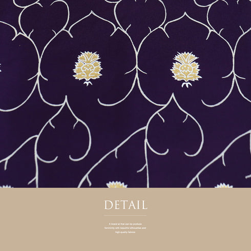 名古屋帯 リサイクル 帯丈358cm ポイント柄 デザイン葉柄 パープル Sサイズ 正絹 Aランク お洒落