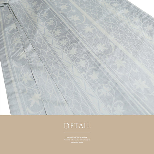 紬 リサイクル 身丈158.5cm 裄67.2cm 単衣 紬柄プリント 花唐草 平織生地 後身頃居敷当て ゆったりサイズ ホワイト Mサイズ お洒落 カジュアル ポリエステル 広衿 Sランク