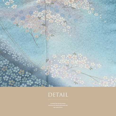 訪問着 リサイクル 身丈151cm 裄62.8cm 袷 小花柄 ブルー Sサイズ お洒落 正絹 広衿 Sランク