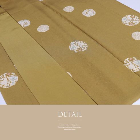 小紋 リサイクル 身丈157.6cm 裄66.4cm 袷 丸に花柄 イエロー Mサイズ お洒落 カジュアル 正絹 広衿 Aランク