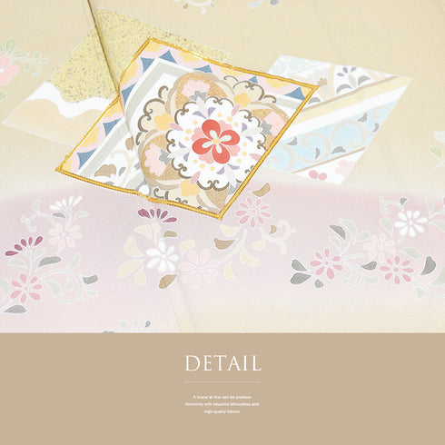 訪問着 リサイクル 身丈158cm 裄64.4cm 袷 菱柄 華紋柄 小花柄 金駒刺繍 ベージュ Mサイズ セミフォーマル 正絹 広衿 Sランク