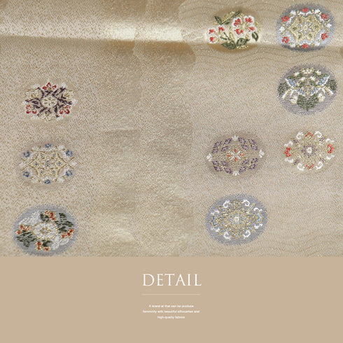 名古屋帯 リサイクル 帯丈367.5cm 六通 華文柄 箔 ゴールド Mサイズ 正絹 Sランク セミフォーマル お洒落