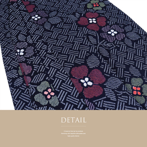 浴衣 リサイクル 夏着物 身丈149.5cm 裄64.4cm 夏物 絞り 花柄 ネイビー SSサイズ カジュアル しつけ糸 木綿 洗える着物 バチ衿 Sランク