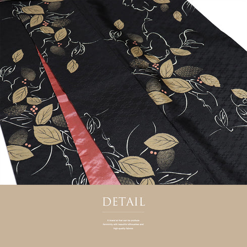 小紋 リサイクル 身丈162.8cm 裄66.4cm 袷 デザイン花柄 ブラック Lサイズ お洒落 カジュアル ポリエステル 洗える着物 広衿 Sランク