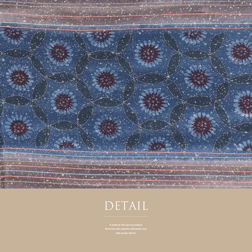 訪問着 リサイクル 身丈156.4cm 裄67cm 袷 紬 段染縞格子にデザイン花柄 染め ブルー Mサイズ お洒落 正絹 広衿 Aランク