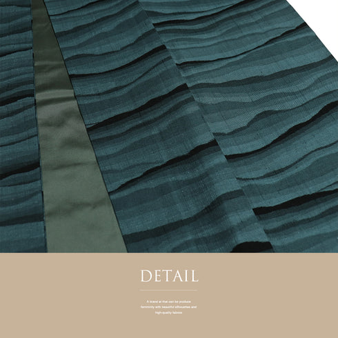 紬 リサイクル 身丈163.7cm 裄69.8cm 袷 一蔵プレミアム10加工 雲海模様 グリーン Lサイズ カジュアル お洒落 正絹 広衿 Sランク