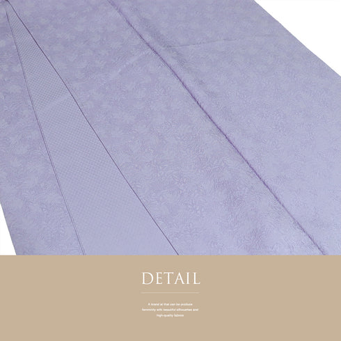 色無地 リサイクル 身丈156cm 裄66cm 袷 草花柄 パープル Mサイズ セミフォーマル お洒落 一つ紋 しつけ糸 不明 広衿 地紋あり Sランク