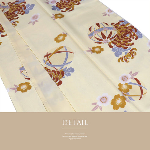 小紋 リサイクル 身丈165.8cm 裄67.5cm 袷 手毬に菊模様 ベージュ LLサイズ お洒落 カジュアル ポリエステル 広衿 Aランク