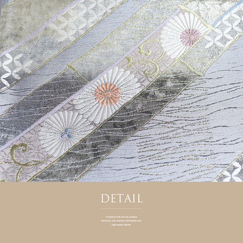 袋帯 リサイクル 帯丈438cm 六通 風姿花伝 竹のいかだ 西陣織 グレー Mサイズ 正絹 新品・未使用品 フォーマル お洒落