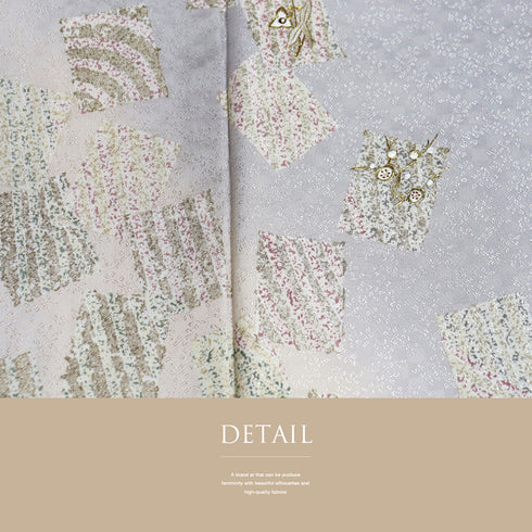 付下げ リサイクル 身丈153.8cm 裄63.6cm 袷 たたき色紙散らしに小花の刺繍 地紋 パールトーン加工 グレー Sサイズ セミフォーマル お洒落 正絹 広衿 Sランク