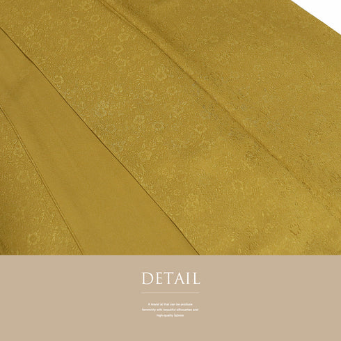 色無地 リサイクル 身丈154.3cm 裄64.4cm 袷 八重梅模様 織り出し イエロー Sサイズ セミフォーマル 一つ紋 正絹 広衿 地紋あり Sランク