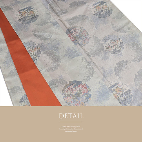 紬 リサイクル 身丈167cm 裄66.6cm 袷 雪輪に花柄 アイボリー LLサイズ カジュアル お洒落 正絹 広衿 Sランク