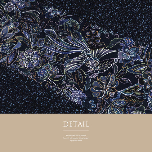 付下げ リサイクル 身丈159cm 裄68cm 袷 鳳凰更紗柄 たたき 地紋 ネイビー Mサイズ お洒落 正絹 広衿 Sランク