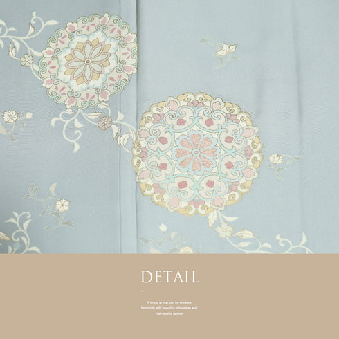 付下げ リサイクル 身丈170cm 裄66.8cm 袷 華紋柄 刺繍 箔 ブルー LLサイズ お洒落 正絹 広衿 Sランク