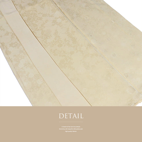 色無地 リサイクル 身丈164cm 裄65.6cm 袷 花柄 アイボリー Lサイズ セミフォーマル お洒落 一つ紋 正絹 広衿 地紋あり Sランク