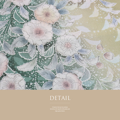 付下げ リサイクル 身丈164.2cm 裄69.2cm 袷 辻が花柄 絞り ゆったりサイズ グリーン Lサイズ お洒落 正絹 広衿 Sランク