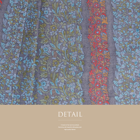 道中着 リサイクル 身丈83.8cm 裄65.2cm 袷 デザイン縞模様 草花柄 ブルー Mサイズ カジュアル 正絹 Sランク