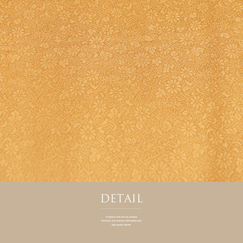 色無地 リサイクル 身丈154.6cm 裄63.2cm 袷 花唐草に桐柄 オレンジ Sサイズ お洒落 正絹 広衿 地紋あり Sランク