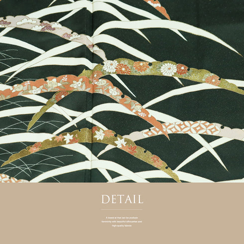 訪問着 リサイクル 身丈167.2cm 裄66.4cm 袷 雪芝柄 金駒刺繍 グリーン LLサイズ お洒落 正絹 広衿 Sランク