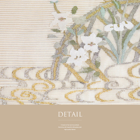 袋帯 リサイクル 帯丈456cm ポイント柄 花柄 夏用 ベージュ Lサイズ 正絹 Sランク お洒落