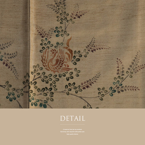 付下げ リサイクル 身丈160.8cm 裄65.2cm 袷 鳳凰柄 草花柄 紬 ブラウン Lサイズ お洒落 一つ紋 正絹 広衿 Sランク