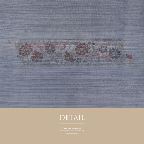 訪問着 リサイクル 身丈167.8cm 裄64.8cm 袷 紬 若干ゆったりサイズ 鳳凰柄 花柄 ブルー LLサイズ お洒落 正絹 広衿 Aランク